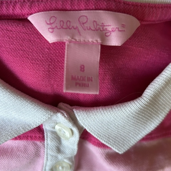 Lilly Pulitzer Girls Long Sleeve Pink Green Striped Polo Shirt Size 8 - Picture 4 of 10